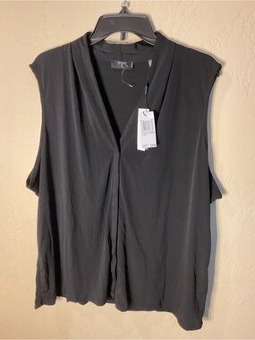 Tahari Black V-Neck Draped Sleeveless Top 3X